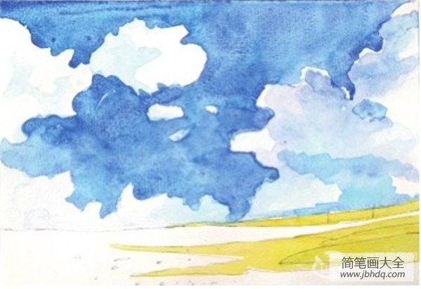 水彩天空蓝天白云的绘画教程