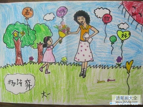 幼儿园大班教师节儿童画作品:老师你好