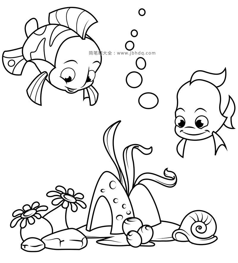 海底世界简笔画 几只可爱的小珊瑚鱼(4)_海洋生物简笔