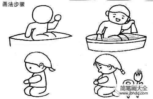 小女孩洗澡简笔画图片