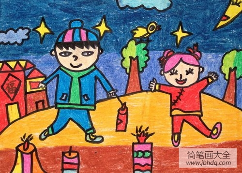 春节一幅画三年级图片