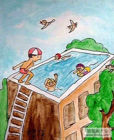 酒店简笔画游泳池图片