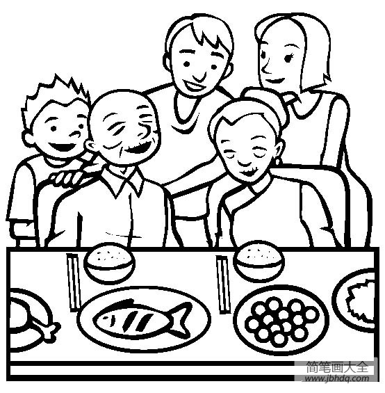 一家人简笔画 吃晚饭图片
