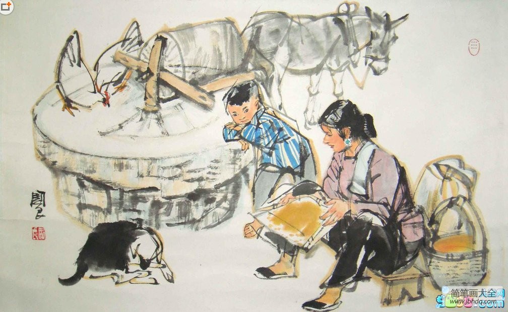 六十年代农村生活国画图片