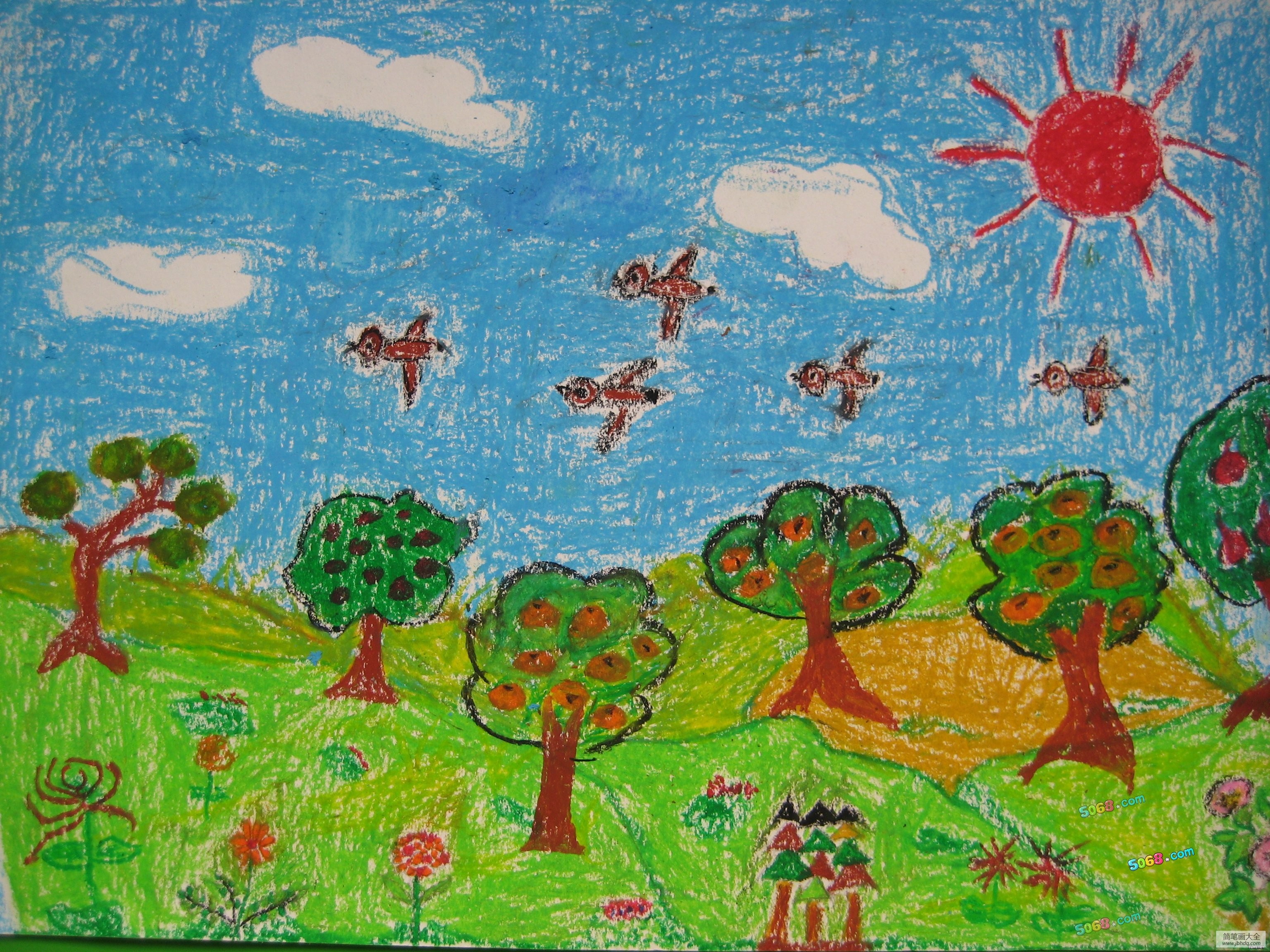 二年级秋天的美景绘画图片
