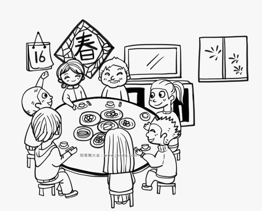 一家人吃饭简笔画庆祝图片